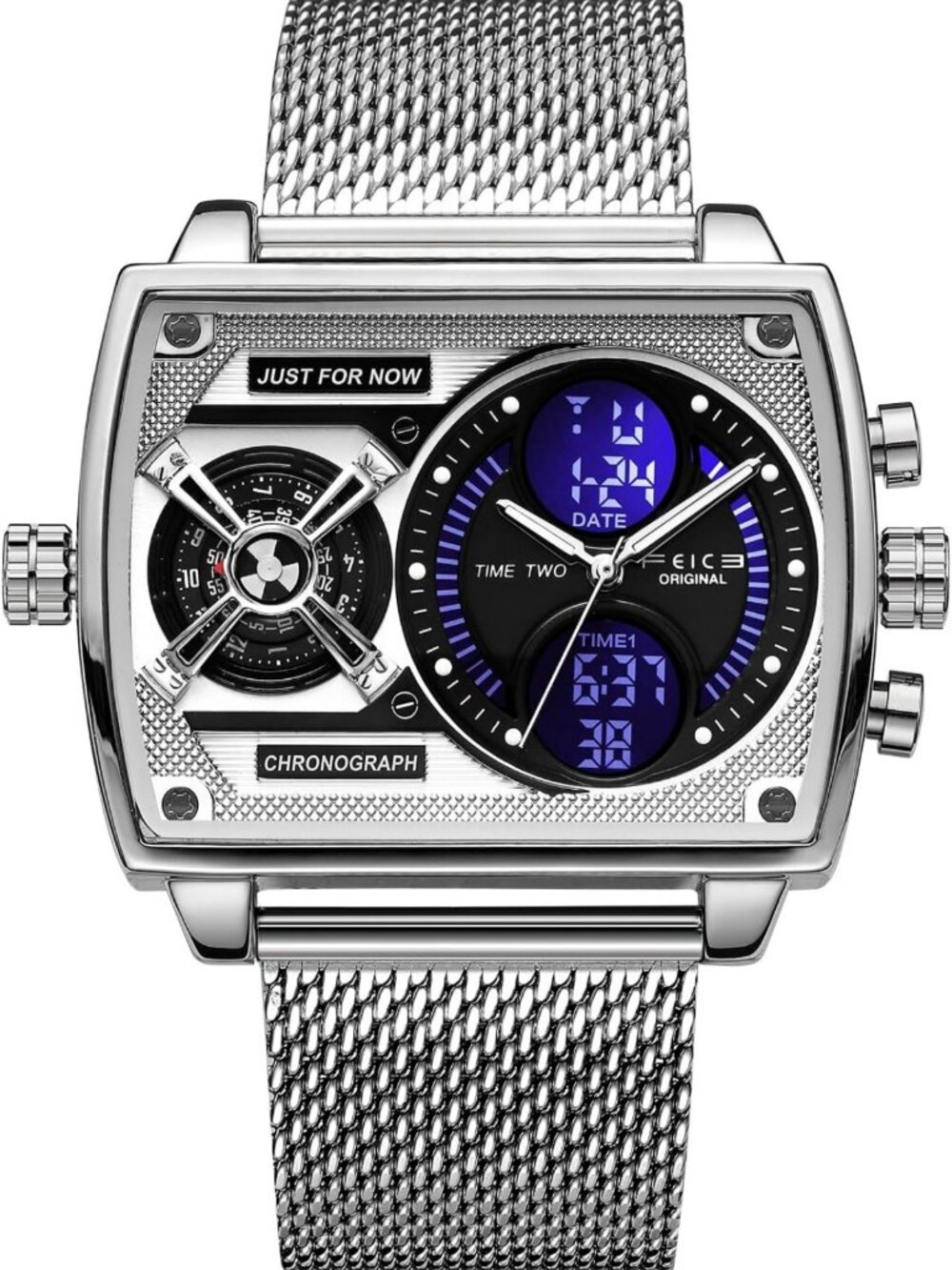 Stylish Men's Big Face Dual Time Zone Quartz Watch - Waterproof Chronograph